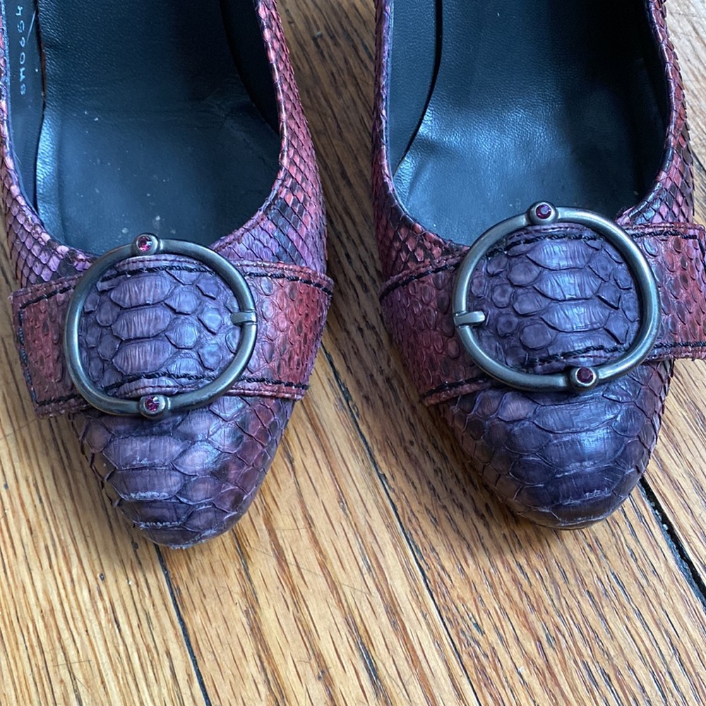 Stuart Weitzman Purple Python Pumps With Wood Sta… - image 5